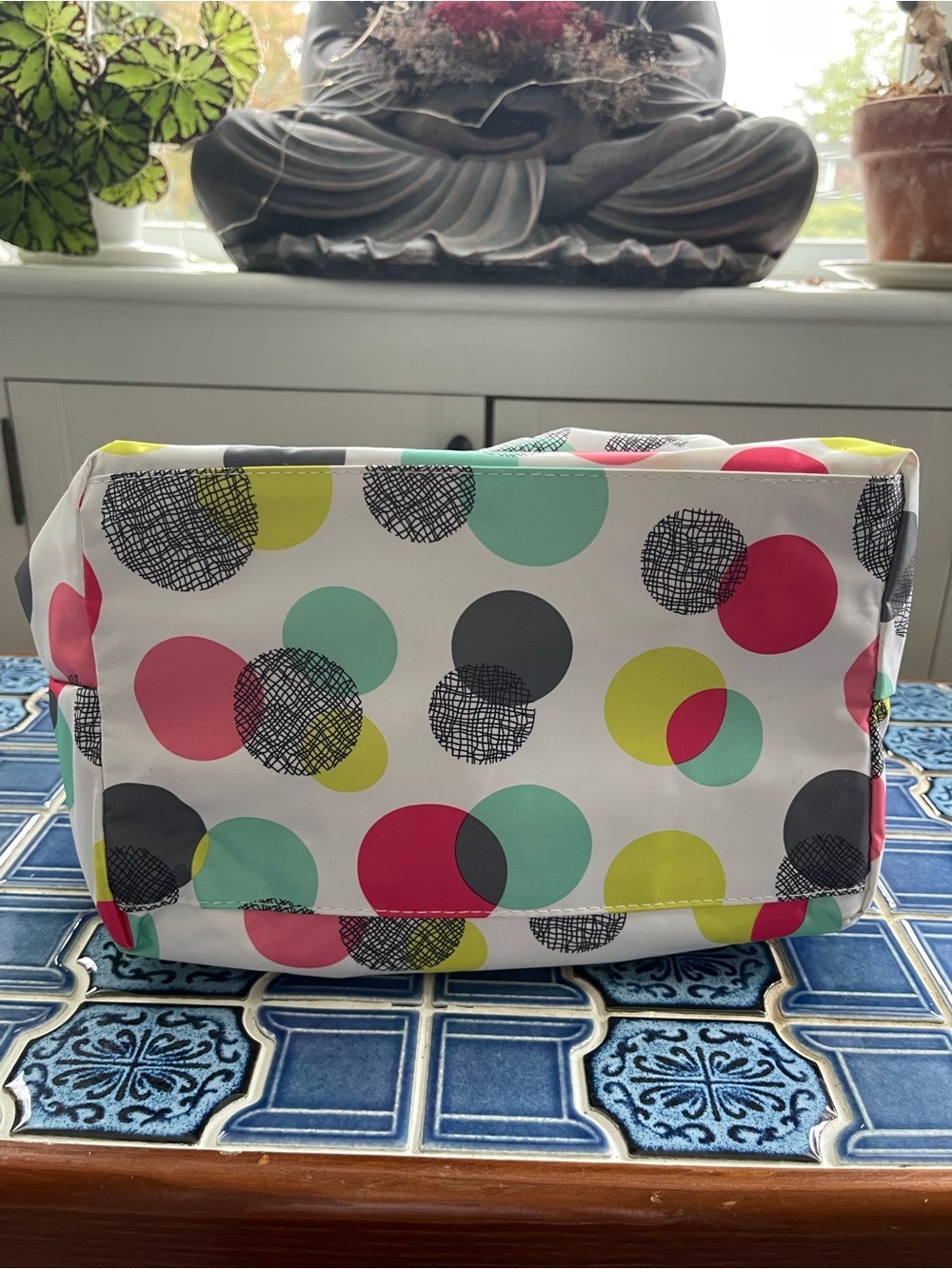 Thirty-One Aqua Multi-Color Drawstring Lunch Tote - Picture 9 of 11
